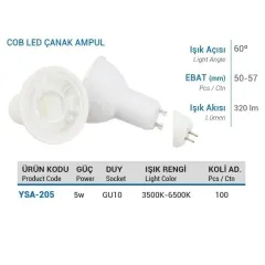 Ycl 5w Cob Led Çanak Ampul Gu10 Gün Işığı