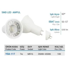 Ycl 7w Smd Led Çanak Ampul Mr16 Beyaz