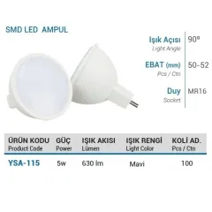 Ycl 5w Smd Led Çanak Ampul Mr16 Mavi