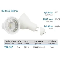 Ycl 7w Smd Led Çanak Ampul Gu10 Gün Işığı