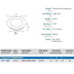 Ycl 6w S/A Yuvarlak 3 Fonk. Gün Işığı