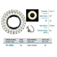 Ycl 3w Smd Ledli Cam Spot Beyaz