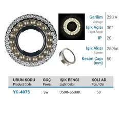 Ycl 3w Smd Ledli Cam Spot Beyaz