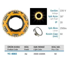 Ycl 3w Smd Ledli Cam Spot Beyaz