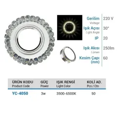 Ycl 3w Smd Ledli Cam Spot Beyaz