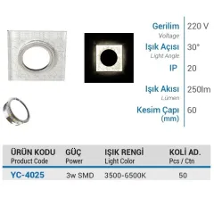 Ycl 3w Smd Ledli Cam Spot Gün Işığı