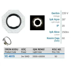 Ycl 3w Smd Ledli Cam Spot Gün Işığı