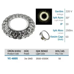 Ycl 3w Smd Ledli Cam Spot Beyaz