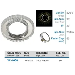 Ycl 3w Smd Ledli Cam Spot Gün Işığı