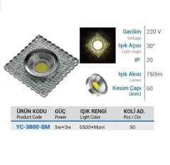 Ycl 5+3w Cob Ledli Cam Spot 6500k Mavi