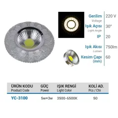 Ycl 5+3w Cob Ledli Cam Spot 3500k