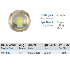 Ycl 3w Cob Downlight Gün Işığı
