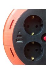 Bylion Makaralı Uzatma Kablosu 5 M 3X1,0 Mm Ttr Kablo (Usb/C) Phe-05310-F Usb/C