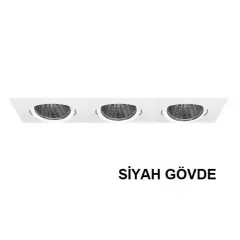 Lamptime Sıva Altı Cob Downlıght 3x20w Üçlü Kare Siyah Gövde 6500k Beyaz Işık