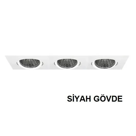 Lamptime Sıva Altı Cob Downlight 3x20w Üçlü Kare Siyah Gövde 3000k Sarı Işık