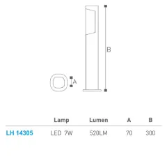 Led Bahçe Armatürü Bollard 30 Cm Lh-14305