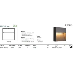 Jupiter Lw443 S Ledli Bahçe Aplik Kare 4w (3000 K) Epistar Smd Led