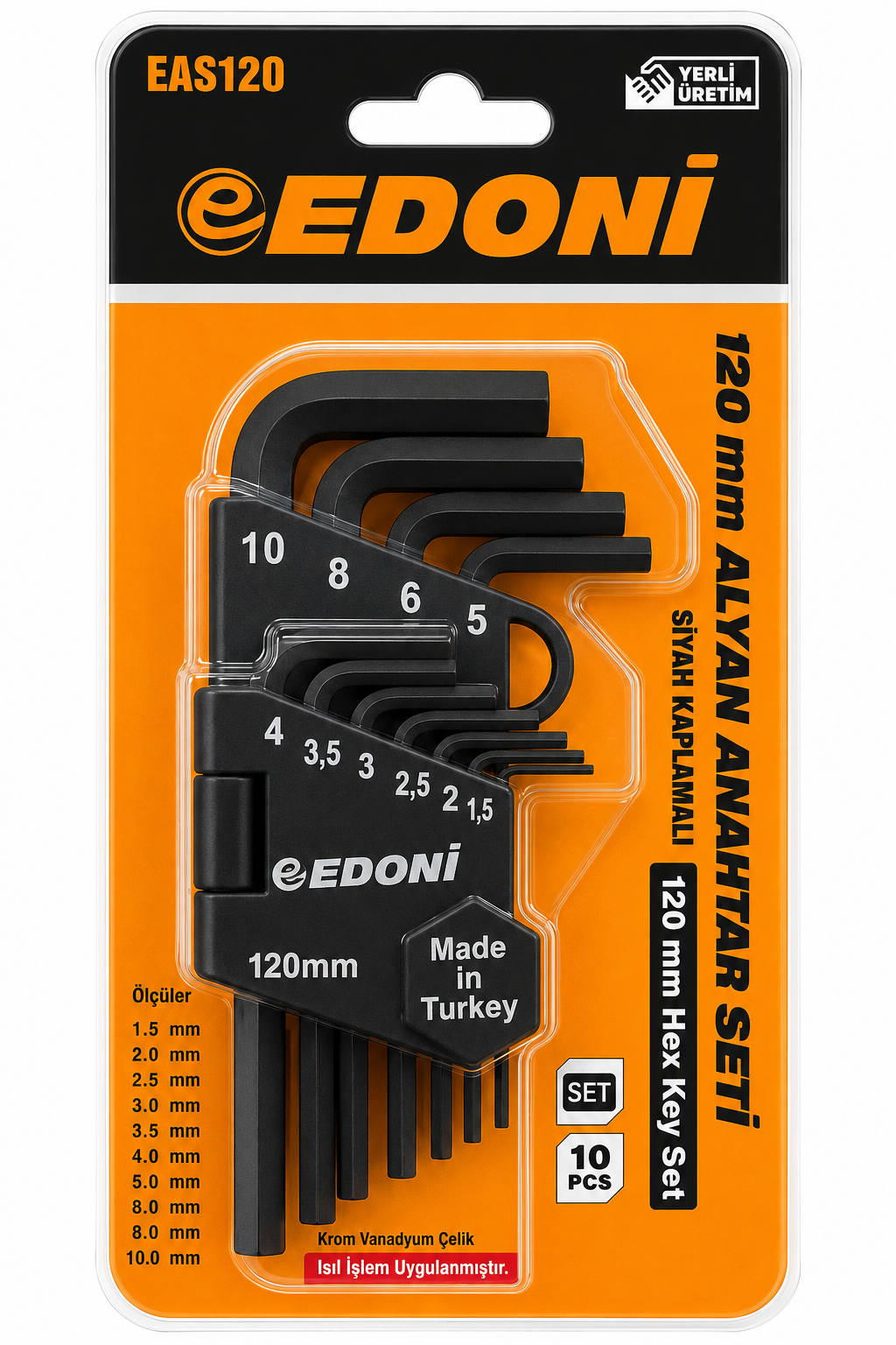 Edoni Alyan Anahtar Seti 120mm Siyah Kaplamalı