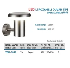 Ycl 7w Ledli Bahçe Armatürü 6500k Rozanslı Duvar Tipi