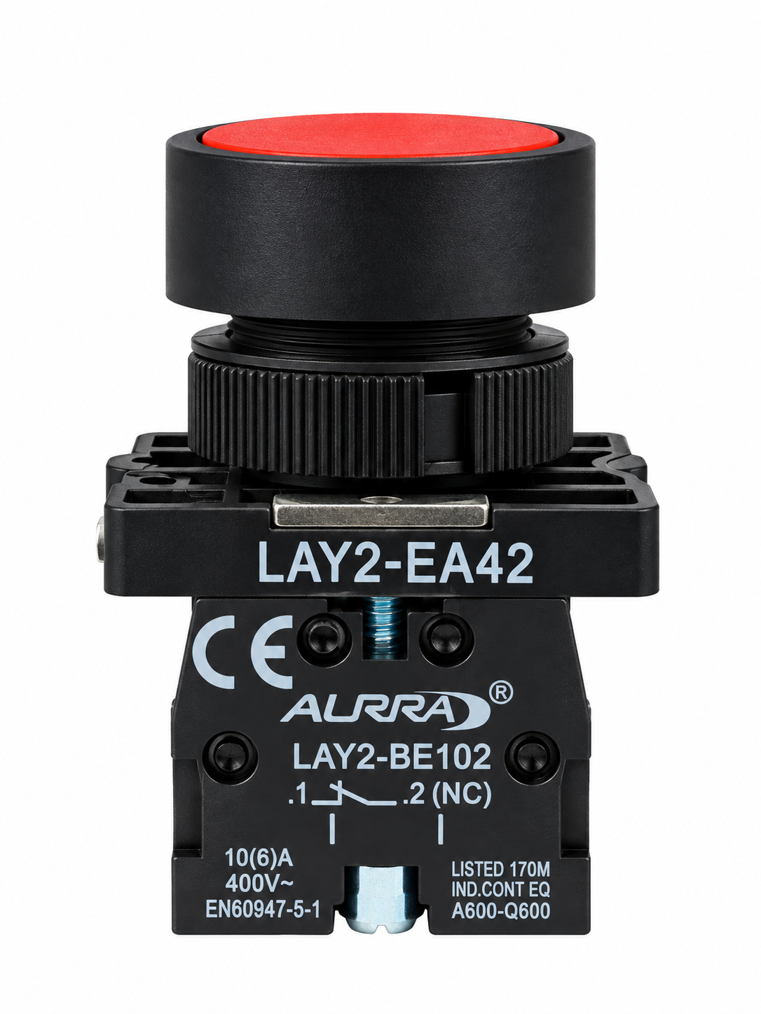 Aurra Lay2-Ea42 Kırmızı Düz Başlı Stop Butonu